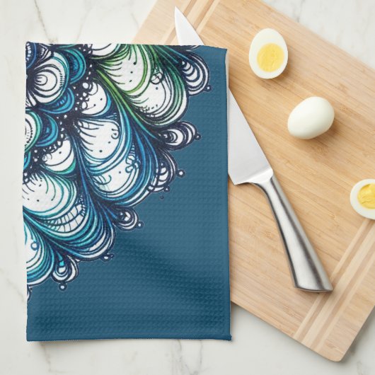 Blauw groen medaillon - Abstract Theedoek (Quarter Fold)