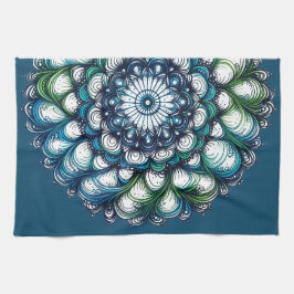 Blauw groen medaillon - Abstract Theedoek