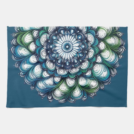 Blauw groen medaillon - Abstract Theedoek (Horizontaal)