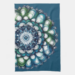 Blauw groen medaillon - Abstract Theedoek