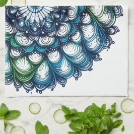 Blauw groen medaillon - Abstract Theedoek