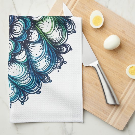 Blauw groen medaillon - Abstract Theedoek (Quarter Fold)