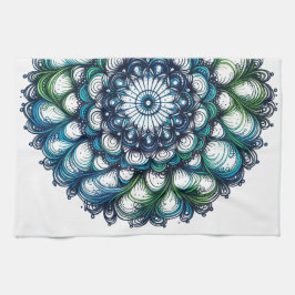 Blauw groen medaillon - Abstract Theedoek