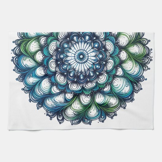 Blauw groen medaillon - Abstract Theedoek (Horizontaal)