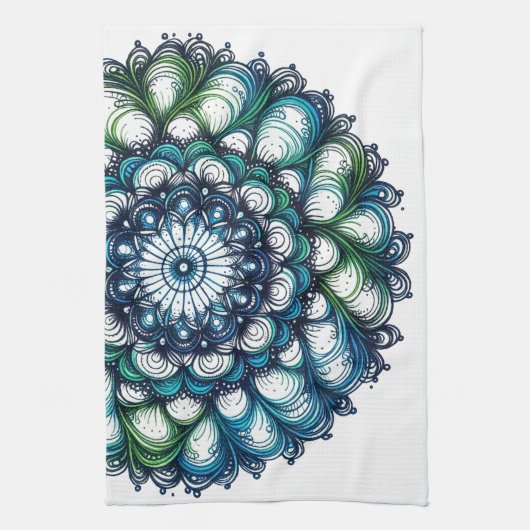 Blauw groen medaillon - Abstract Theedoek (Verticaal)