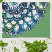 Blauw groen medaillon - Abstract Theedoek (Gevouwen)