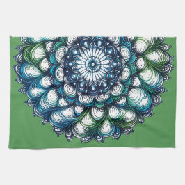 Blauw groen medaillon - Abstract Theedoek