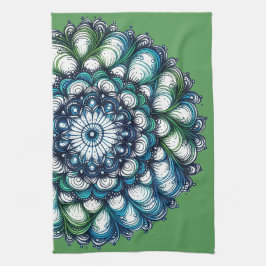 Blauw groen medaillon - Abstract Theedoek