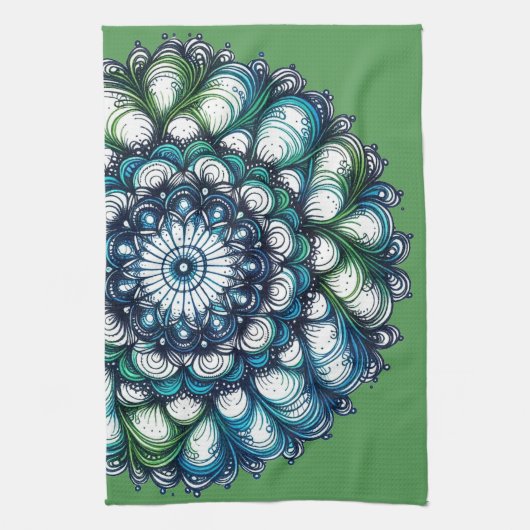 Blauw groen medaillon - Abstract Theedoek (Verticaal)