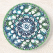 Blauw groen medaillon - Abstract Zandsteen Onderzetter (Voorkant)