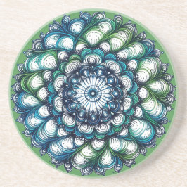Blauw groen medaillon - Abstract Zandsteen Onderzetter
