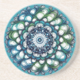 Blauw groen medaillon - Abstract Zandsteen Onderzetter