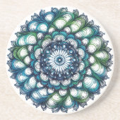 Blauw groen medaillon - Abstract Zandsteen Onderzetter (Voorkant)