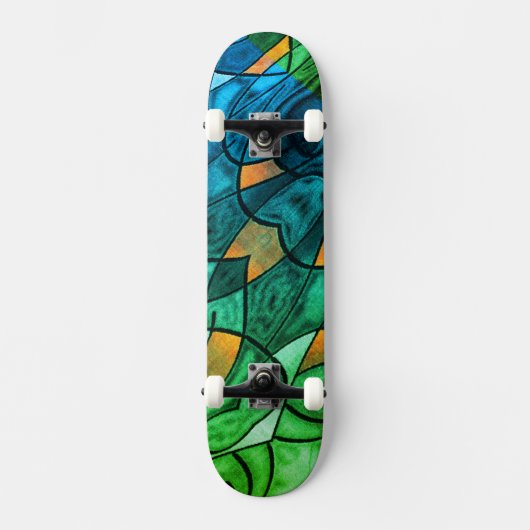 Blauw groen modern expressionisme persoonlijk skateboard (Voorkant)