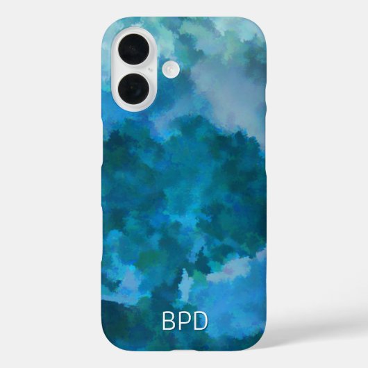 Blauw & Groen Modern Waterverf Aangepast Monogram Case-Mate iPhone Case (Achterkant)