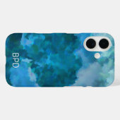 Blauw & Groen Modern Waterverf Aangepast Monogram Case-Mate iPhone Case (Achterkant (horizontaal))