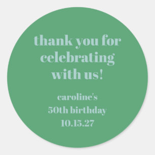 Blauw Groen Moderne Douane 50e Verjaardag Dank u Ronde Sticker