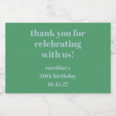 Blauw Groen Moderne Douane 50e Verjaardag Dank u Sparkling Wijnetiket (Enkel label)