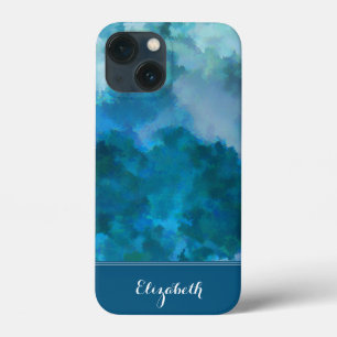 Blauw & Groen Moderne Waterverf Aangepaste monogra Case-Mate iPhone Case