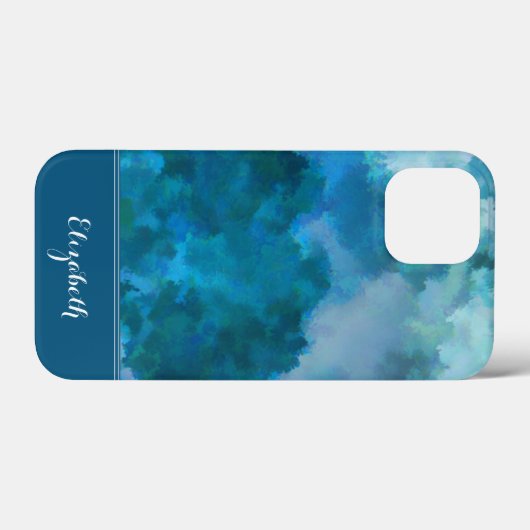 Blauw & Groen Moderne Waterverf Aangepaste monogra Case-Mate iPhone Case (Achterkant (horizontaal))