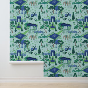 Blauw & Groen Mughal Tuinpatroon Behang
