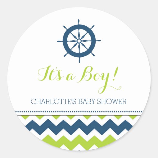 Blauw Groen Nautisch Baby shower Favor Stickers (Voorkant)
