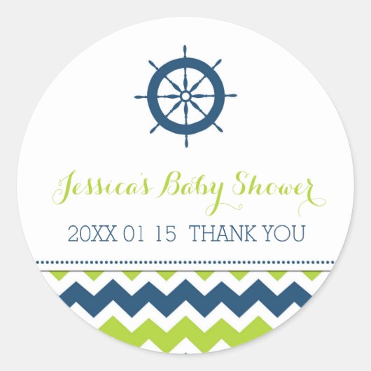 Blauw Groen Nautisch Baby shower Favor Stickers (Voorkant)