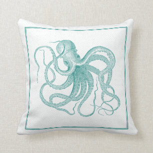Blauw-groen Nautische Octopus Ontwerp Kussen