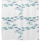 Blauw Groen Nautische Vis Waterverf Douchegordijn (Voorkant)