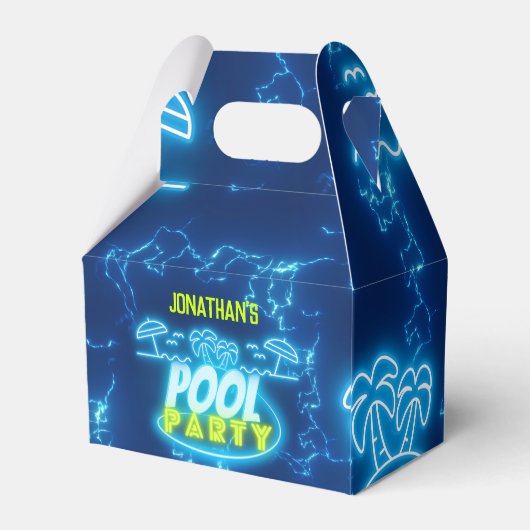 Blauw Groen Neon Gloeiende Jongens Verjaardag Pool Bedankdoosjes (Achterkant)