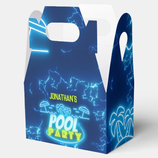 Blauw Groen Neon Gloeiende Jongens Verjaardag Pool Bedankdoosjes (Geopend)