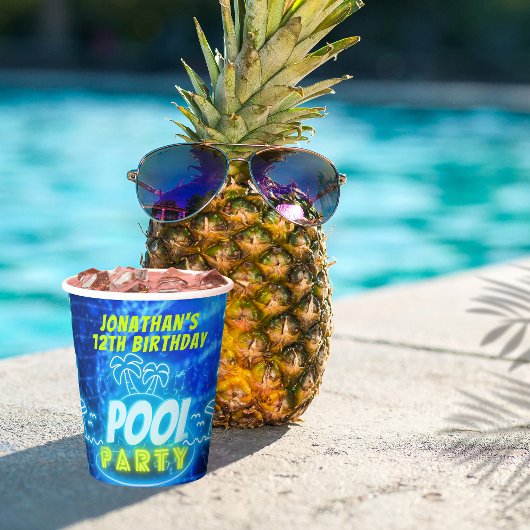 Blauw Groen Neon Gloeiende Jongens Verjaardag Pool Papieren Bekers