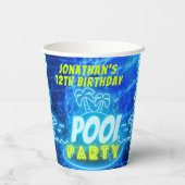Blauw Groen Neon Gloeiende Jongens Verjaardag Pool Papieren Bekers (Achterkant)