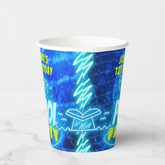 Blauw Groen Neon Gloeiende Jongens Verjaardag Pool Papieren Bekers (Rechts)
