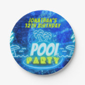 Blauw Groen Neon Gloeiende Jongens Verjaardag Pool Papieren Bordje (Voorkant)