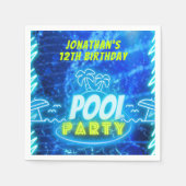 Blauw Groen Neon Gloeiende Jongens Verjaardag Pool Servet (Voorkant)