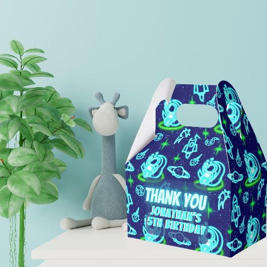 Blauw Groen Neon Gloeiende Ruimte Astronaut Rakett Bedankdoosjes