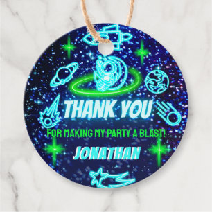 Blauw Groen Neon Gloeiende Ruimte Planeten Dank u Bedankjes Labels