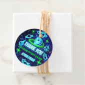 Blauw Groen Neon Gloeiende Ruimte Planeten Dank u Bedankjes Labels (In situ)