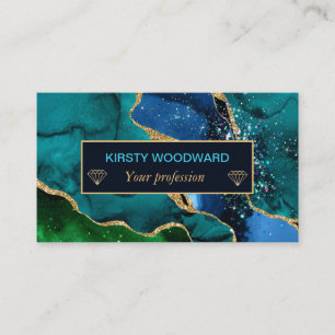 Blauw & Groen & Nep Goud Glitter Agate Visitekaartje