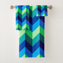 Blauw Groen Ombre Chevrons Badhanddoek Set