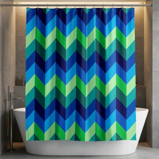 Blauw Groen Ombre Chevrons Douchegordijn