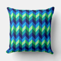 Blauw Groen Ombre Chevrons Groot Sierkussen