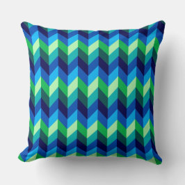 Blauw Groen Ombre Chevrons Groot Sierkussen