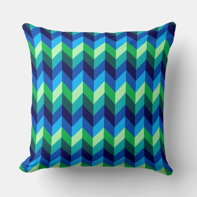 Blauw Groen Ombre Chevrons Groot Sierkussen (Voorkant)