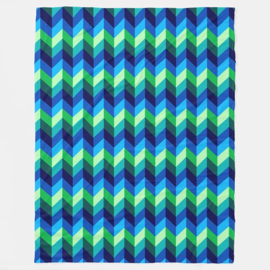 Blauw Groen Ombre Chevrons Grote Fleece Deken (Voorkant)