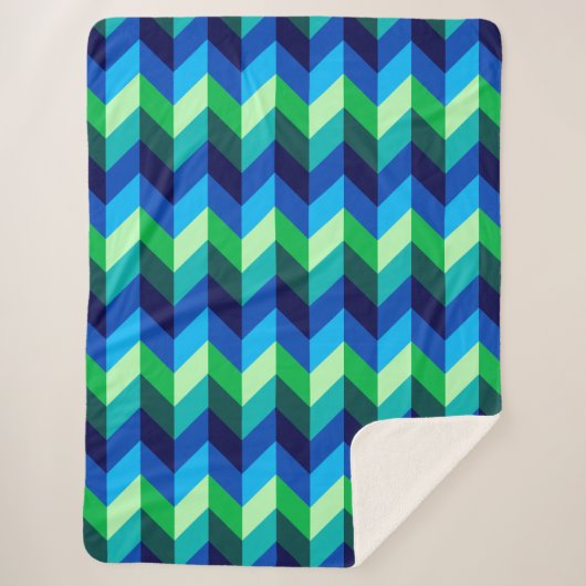 Blauw Groen Ombre Chevrons Grote Sherpa Deken (Voorkant)