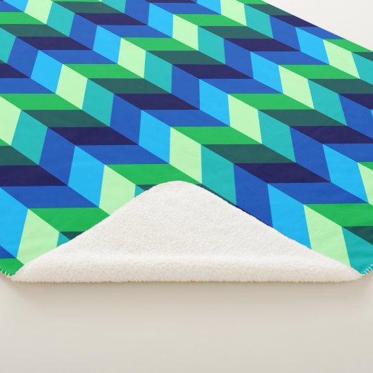Blauw Groen Ombre Chevrons Grote Sherpa Deken (3/4)