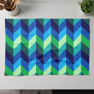Blauw Groen Ombre Chevrons Keukenhanddoek