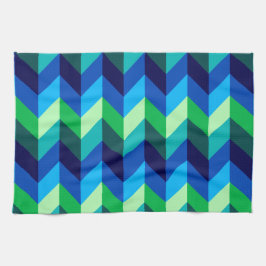 Blauw Groen Ombre Chevrons Keukenhanddoek